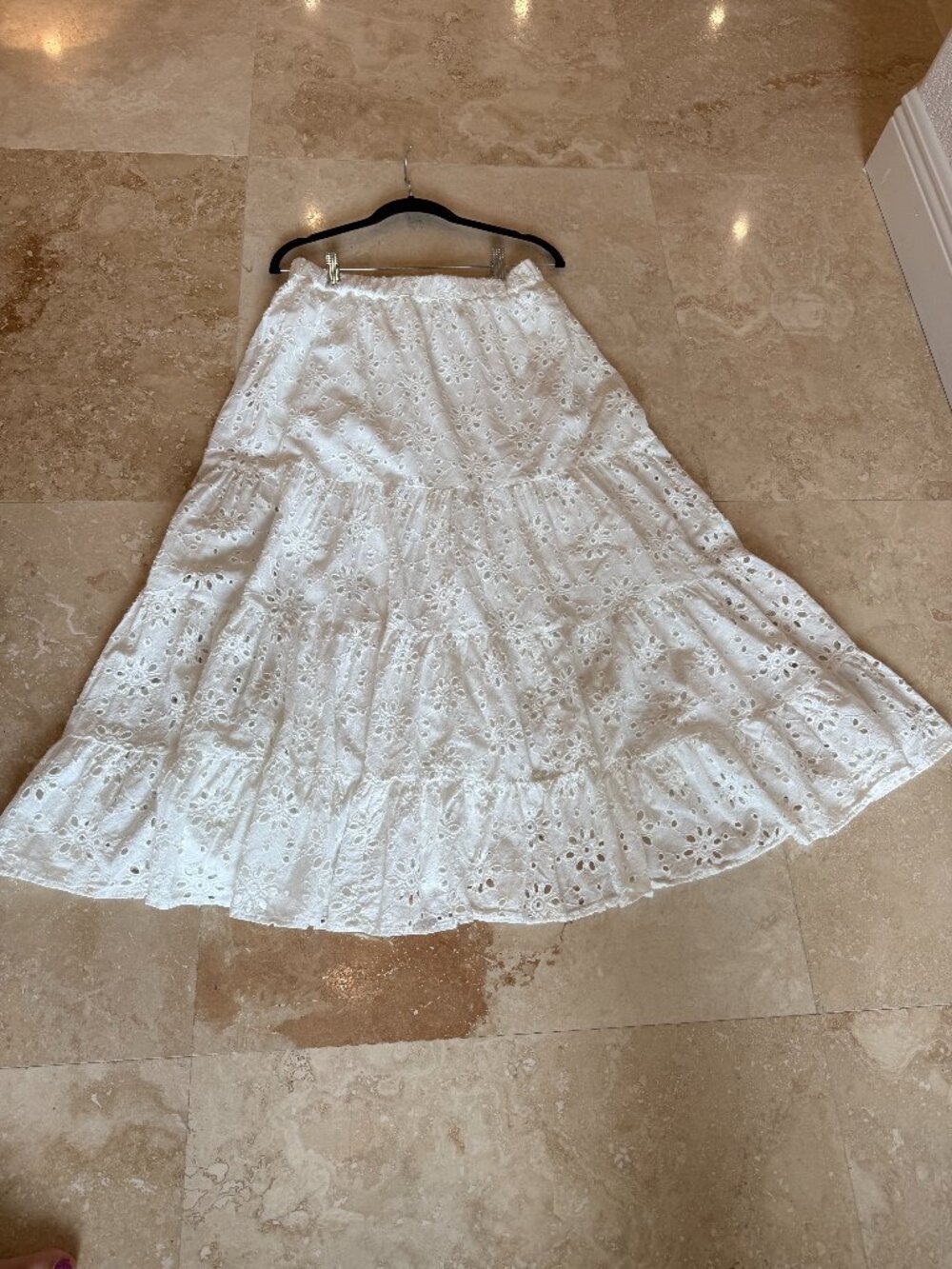 White Cotton Boho Eyelet Tiered Skirt